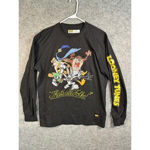 Looney Tunes Mens XL Black Long Sleeve Graphic Tee Bugs Bunny Chenille Patch 90s